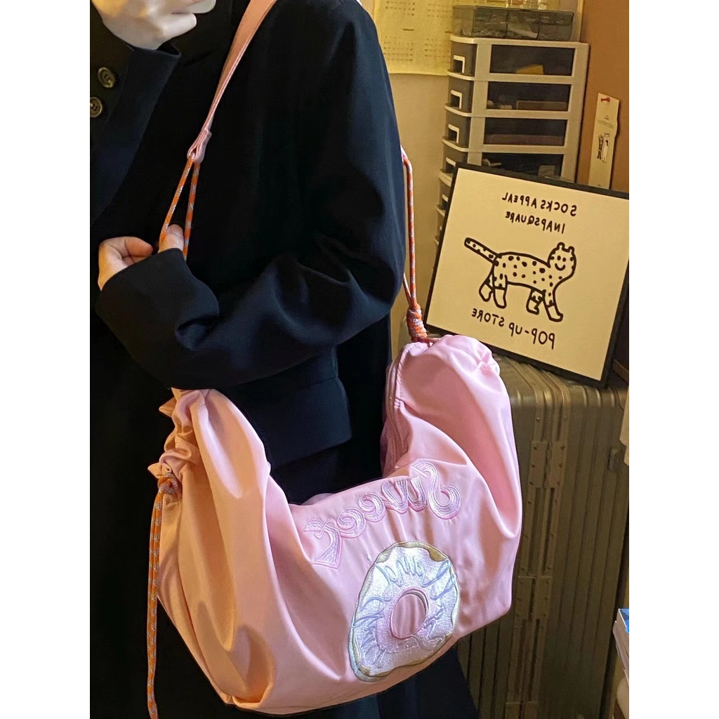 Túi Đeo Chéo Thêu Hình Bánh Donut Sức Chứa Lớn Thời Trang Mùa Hè Dành Cho Nữ