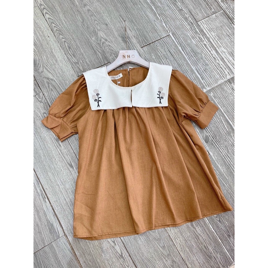 ÁO NÂU TÂY CỔ THÊU ĐŨI XINH ( ảnh thật )