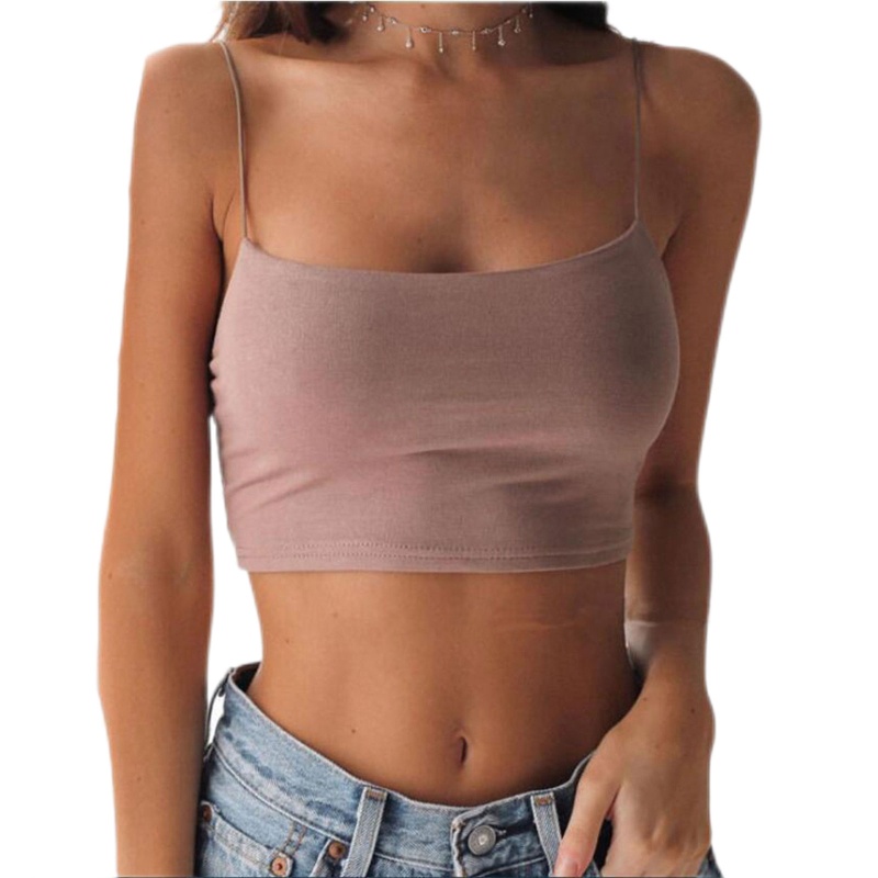 Áo Croptop Hai Dây Màu Trơn Cổ Khoét Sâu Gợi Cảm Cho Nữ
