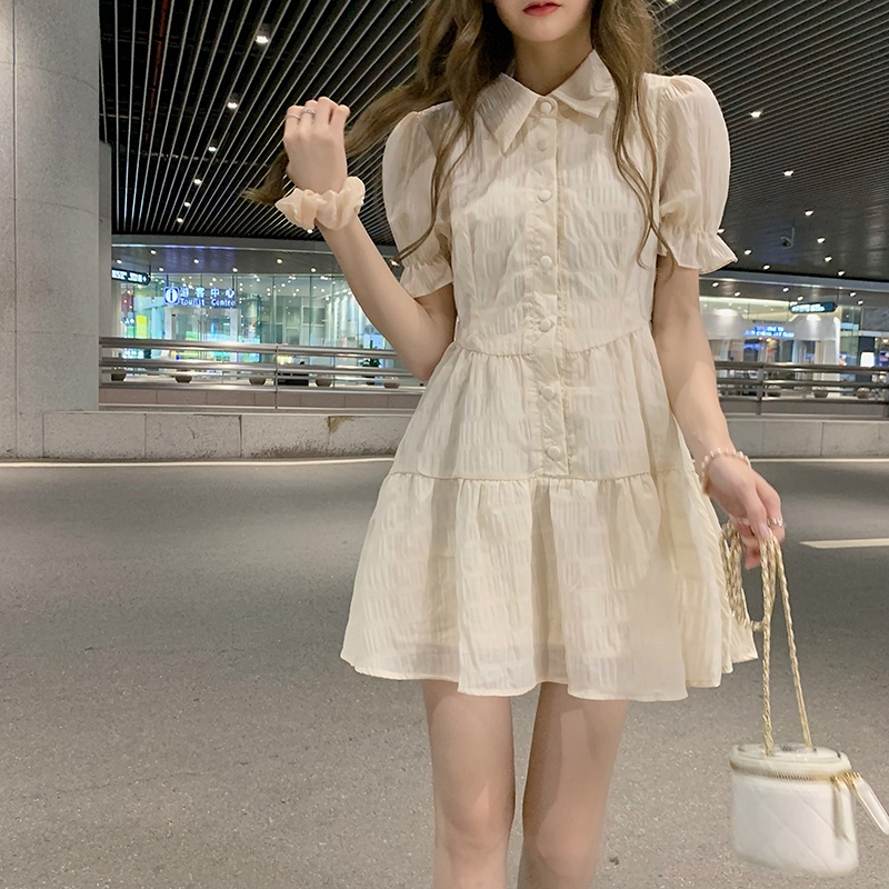 44769 Đầm chữ A lưng cao kiểu xếp ly thời trang mới mẻ cho nữ