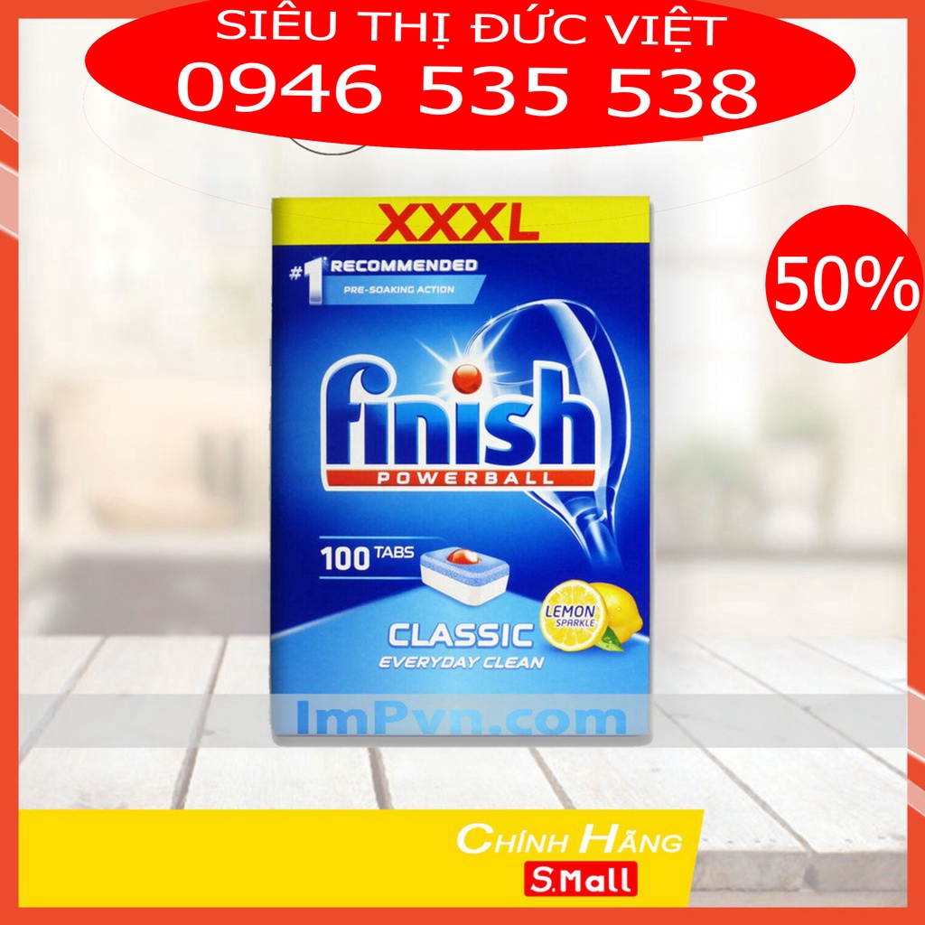 Viên bột nén rửa chén bát Classic Finish hộp 90 viên (Hương chanh Lemon)