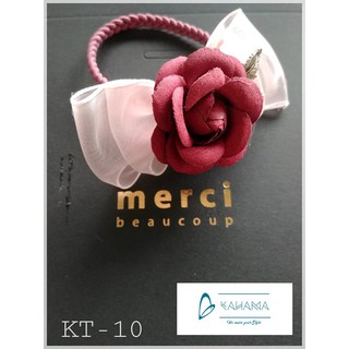 Cột tóc hoa vải, đính ruy băng - Đỏ - KT10