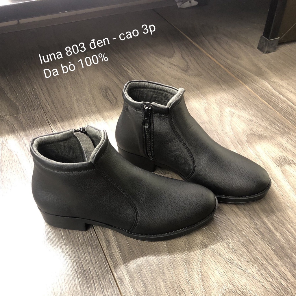 Giày Bốt Nữ Boot nữ LUNASHOES 8103 Da bò 100% cao 3p đế tpr chống trơn lót siêu êm bảo hành 2 năm