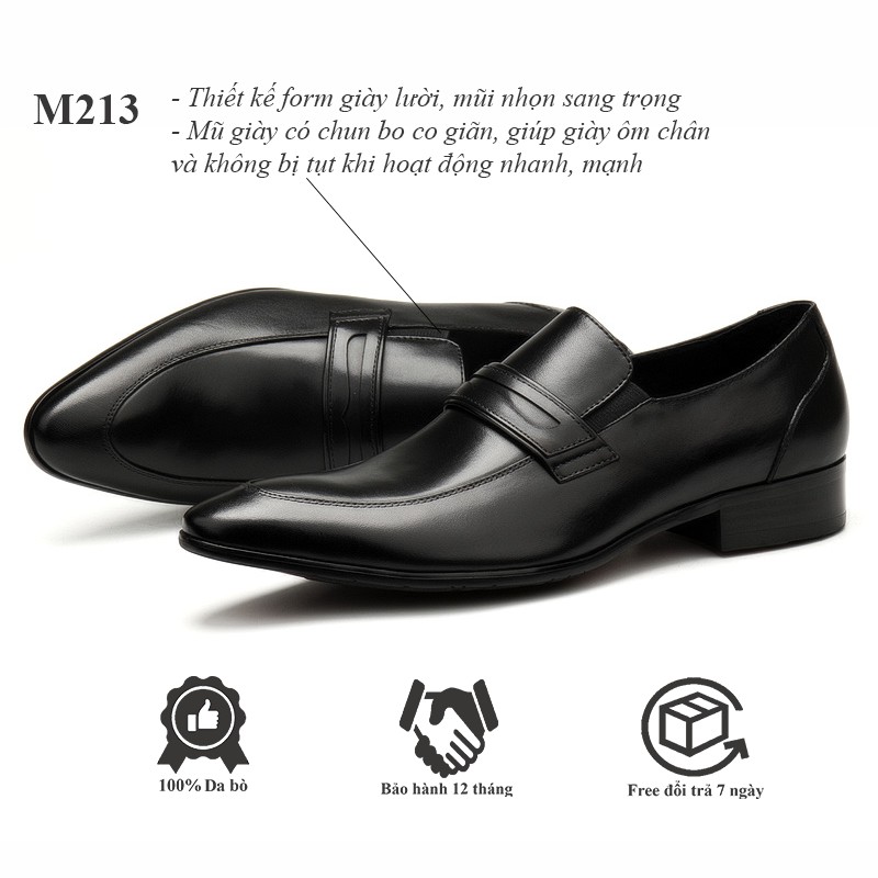 Giày lười nam cao cấp mẫu mới ôm chân M213 màu đen bóng (có ảnh thật, bảo hành 12 tháng) | BigBuy360 - bigbuy360.vn