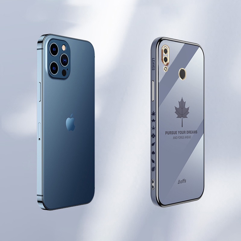Ốp Điện Thoại Hình Vuông Mạ Viền Họa Tiết Lá Phong Cho Huawei Nova 3i 5i 7i Nova 4 6SE 7SE 8SE