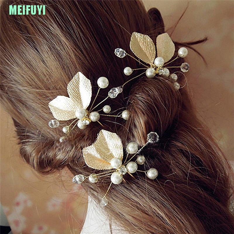 Set 4 Trâm Cài Tóc Cô Dâu Hình Chiếc Lá Đính Ngọc Trai Sang Trọng