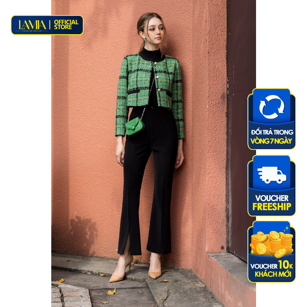 Vest nữ Lamia Design LE182A dạ tweed kim tuyến màu xanh lá sang trọng tinh tế