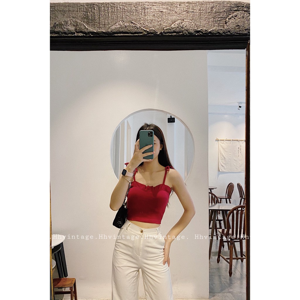 Áo 2 dây bèo ngực chất liệu bo gân co dãn I HHVINTAGE