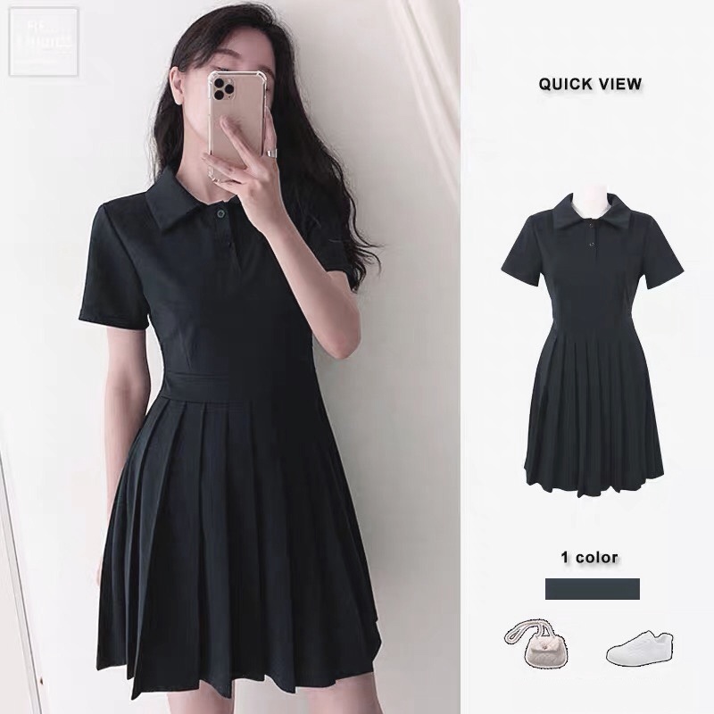 Đầm Polo Nữ Dáng Ôm Cổ Polo Chân Váy Xếp Li Váy Ôm Body Ngắn Tay -O'Hana V100