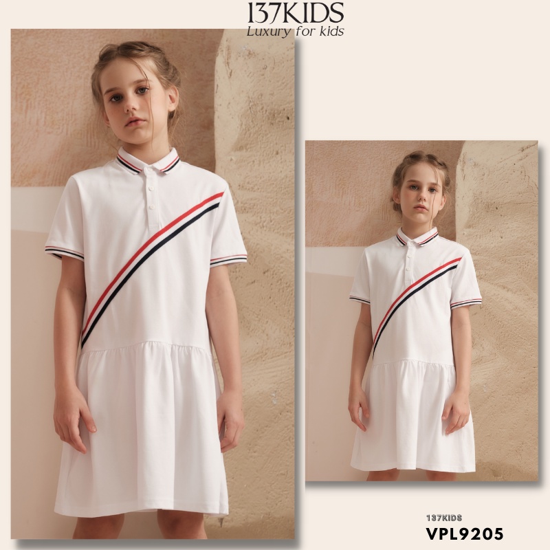 Váy polo sọc chéo 137Kids chất cotton thoáng mát thiết kế đuôi cá xòe xinh xắn cho bé gái