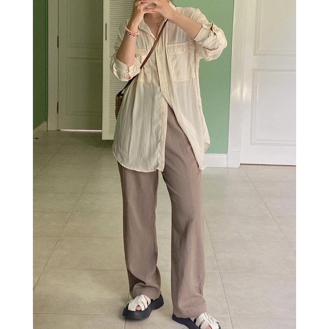 SET QUẦN TÂY NHẬT DÁNG SUÔNG KÈM SƠ MI UNIQLO FREESIZE -@luna.maay