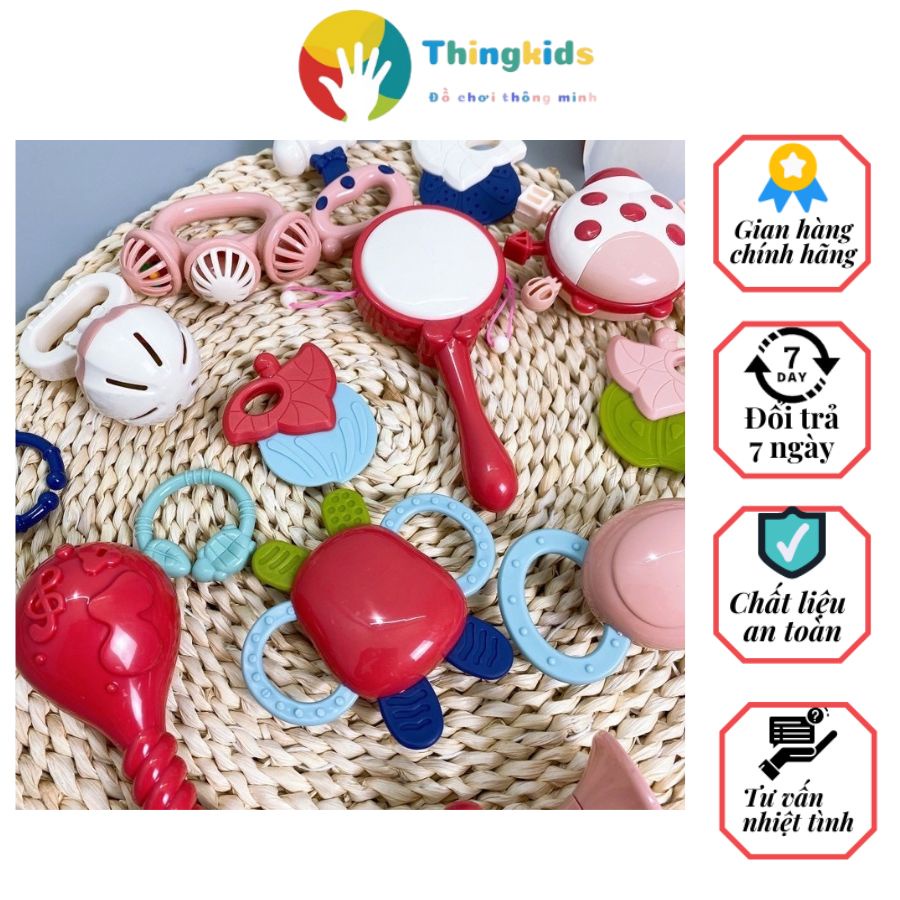 Bộ xúc xắc gặm nướu lục lạc Baby Conceit kèm hộp 12 món - Thingkids