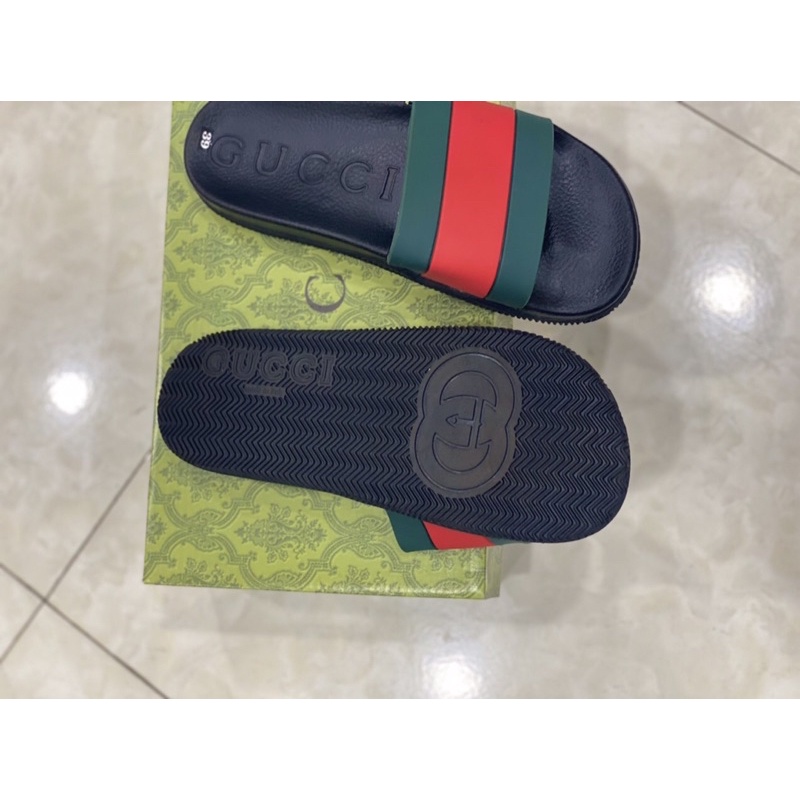 Dép nam quoai ngang gucci xanh đỏ độn đế tăng chiều cao ful box