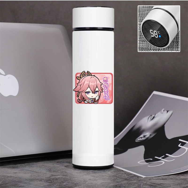 Bình Giữ Nhiệt GENSHIN IMPACT ver CHỮ NHẬT anime chibi Lõi INOX có nắp báo nhiệt độ