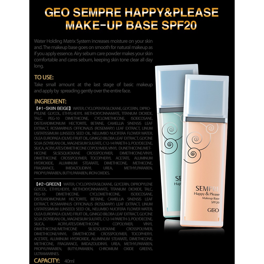 Kem lót trang điểm  Sempre Happy & Please Makeup Base SPF20,#2(màu trắng sáng)35ml