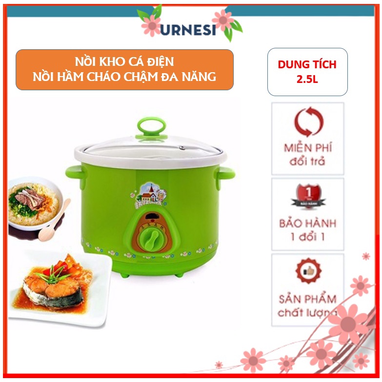 Nồi kho cá điện, nồi hầm cháo chậm đa năng ♥️2.5 L♥️ cho bé kèm kho thịt, cá lõi sứ cao cấp