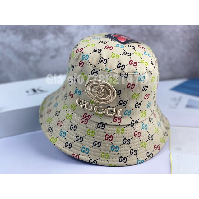 Mũ bo bucket 1 mặt 2 lớp in thêu gG 7 màu thể thao cá tính thời trang nữ