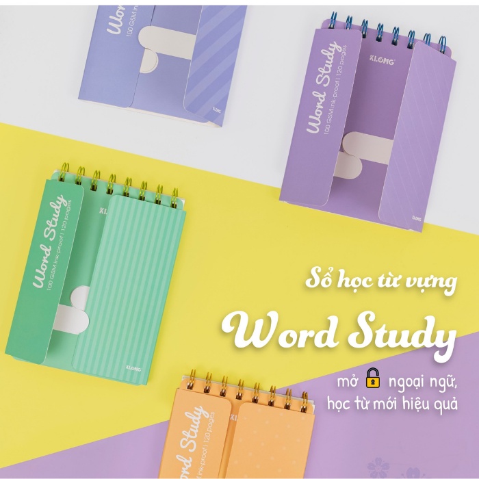 Sổ tay học từ vựng Klong Word Study khổ A6 120 trang bìa màu pastel siêu cute-916