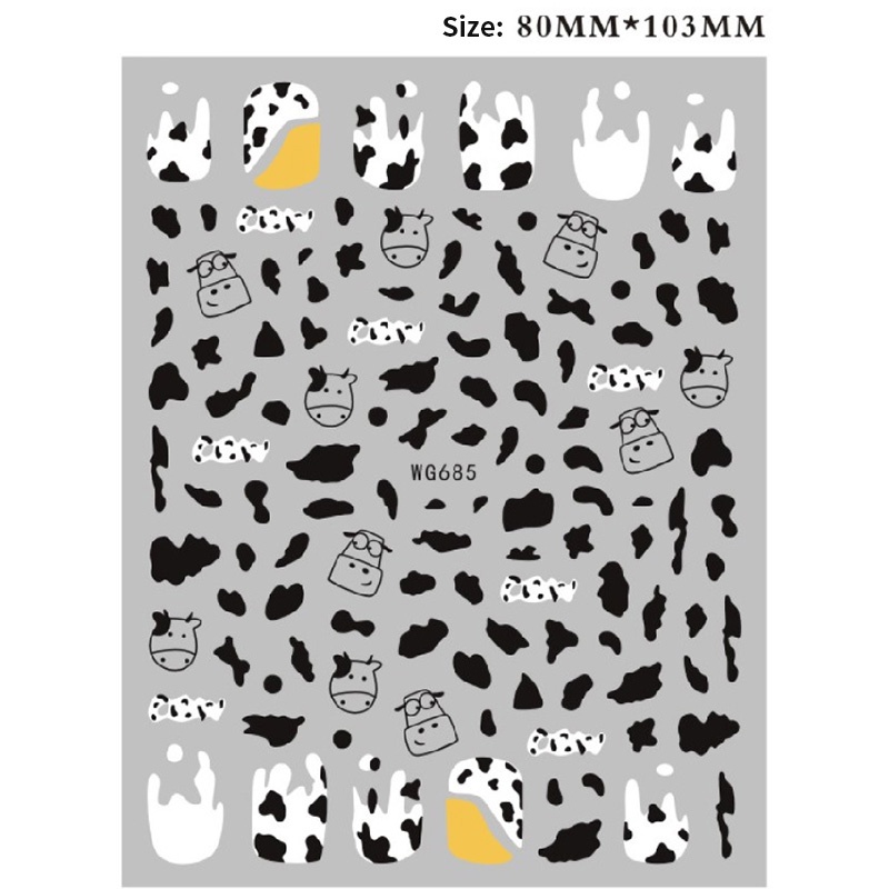 [Hàng mới về] Tấm hình dán móng tay họa tiết bò sữa 3D màu trắng đen DIY