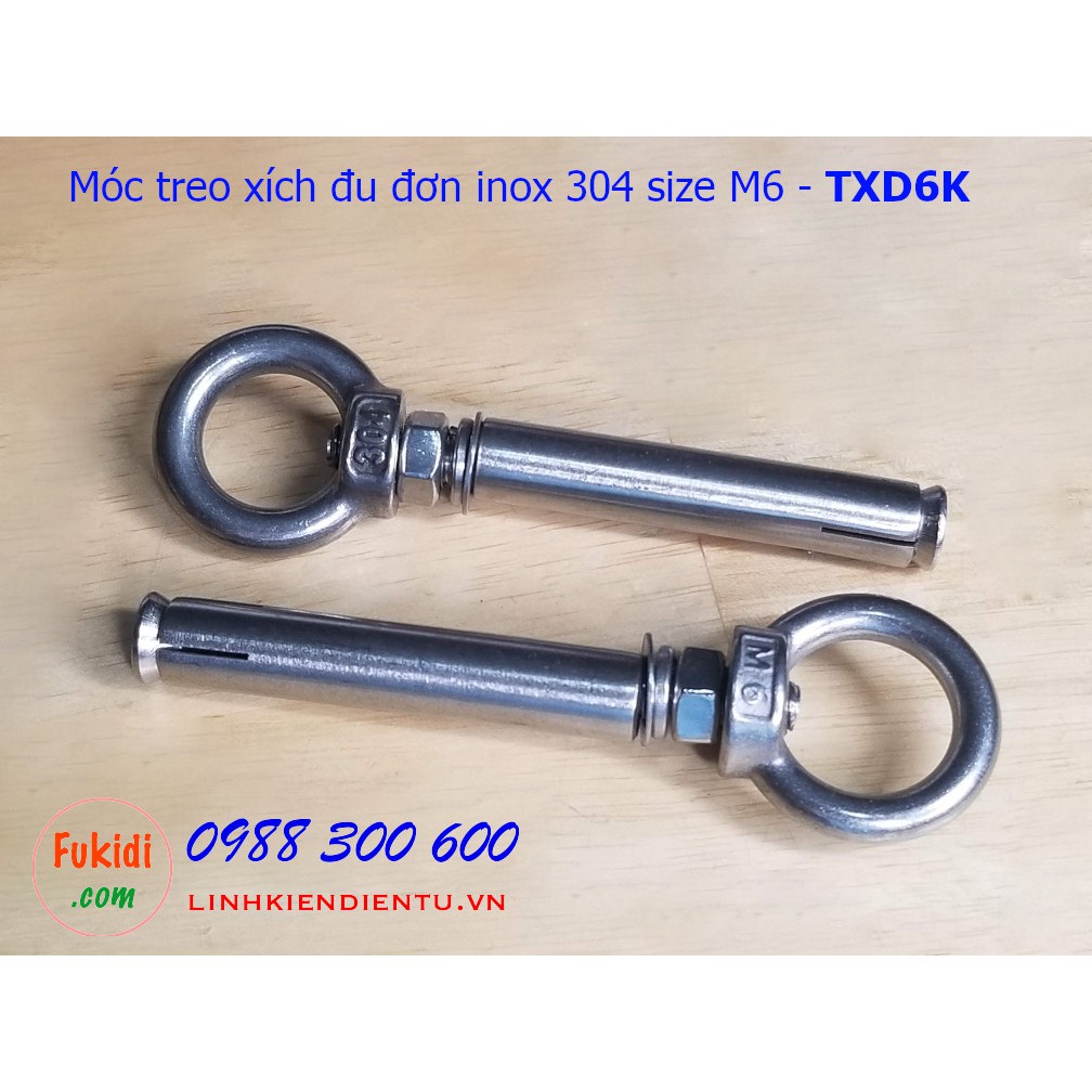 Móc treo xích đu, treo ghế đu, treo võng inox 304, bộ gồm khoen tròn M6/8/10/12 và tắc kê nở inox 304 dài 70mm - TXDK