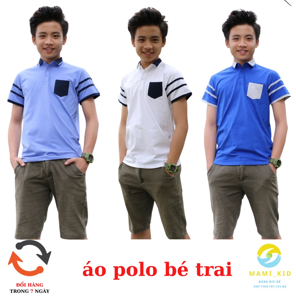 áo polo bé trai 15-50kg, chất cotton 100% siêu đẹp, mamikid