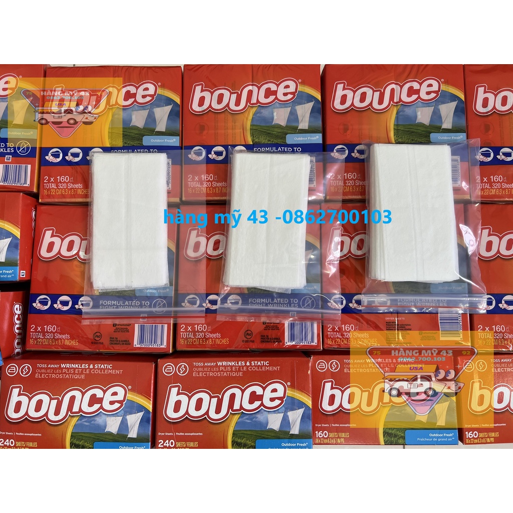 (Tách Lẻ) Giấy thơm quần áo Bounce Mỹ 320 240 160 tờ Giấy làm mềm quần áo