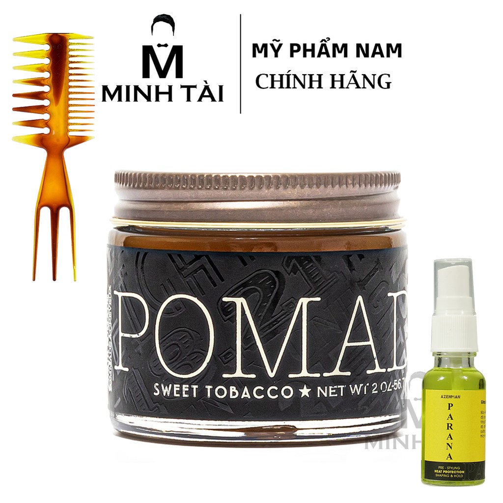 Sáp Vuốt Tóc Nam 18.21 MAN MADE Pomade Sweet Tobacco 56g + Xịt Dưỡng Tóc AZENMAN Parana 20ml + Lược Chải Tóc Texture