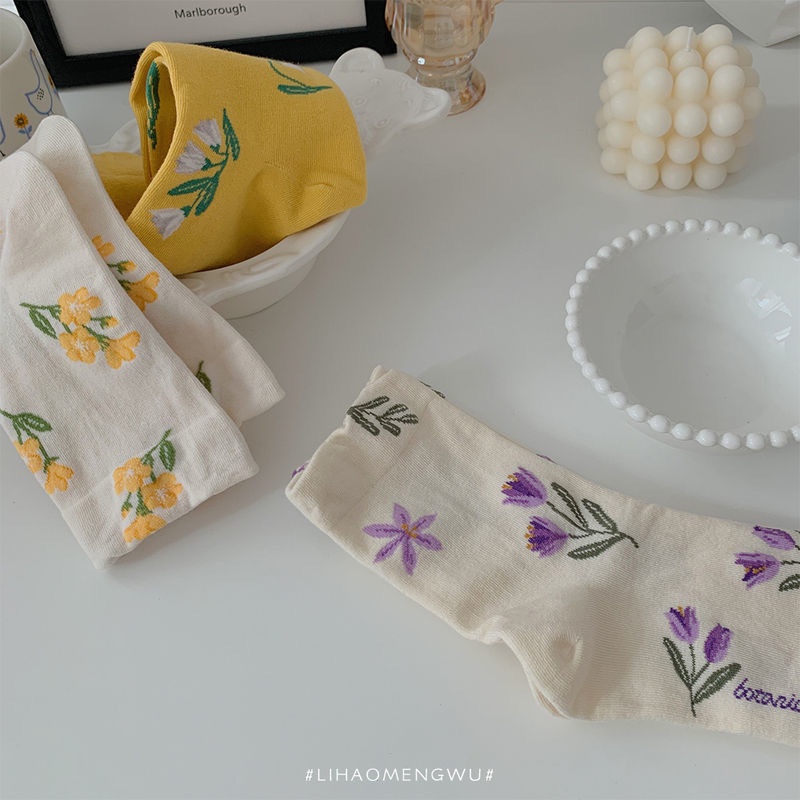 Vớ Ống Trung Họa Tiết Hoa Phong Cách Retro Nhật Bản Ngọt Ngào Cho Nữ