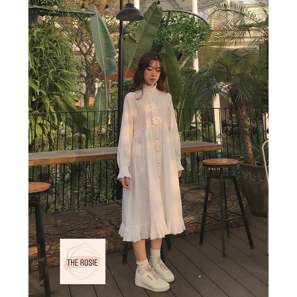 Váy babydoll trắng dáng dài, tay dài công chúa bánh bèo | BigBuy360 - bigbuy360.vn