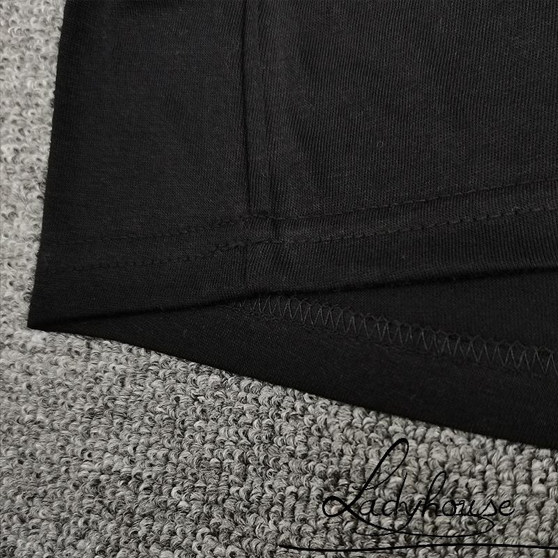 LD-Women Black Shirt, Round Neck Short Sleeves Mushroom Print Wrapped Casual Tops Elastic Sweater