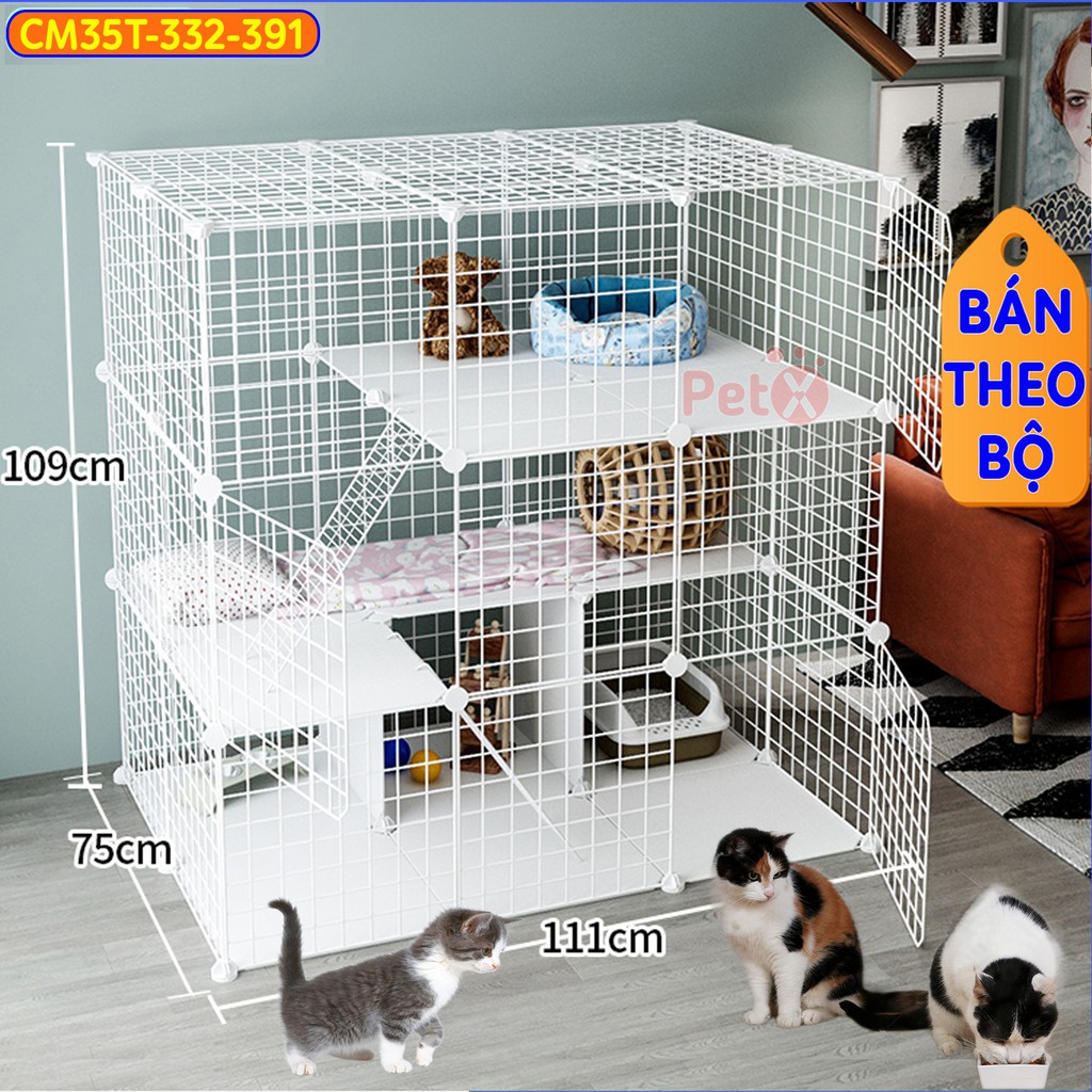 Chuồng mèo 3 tầng giá rẻ đẹp PetX lắp ghép đa năng đơn giản với lưới sắt sơn tĩnh điện nuôi từ 2-4 thú cưng, thỏ