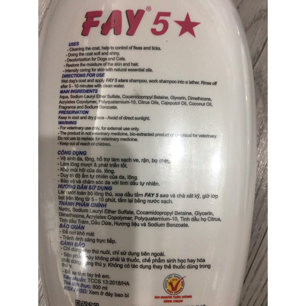 Sữa tắm cho chó mèo Fay 5 sao