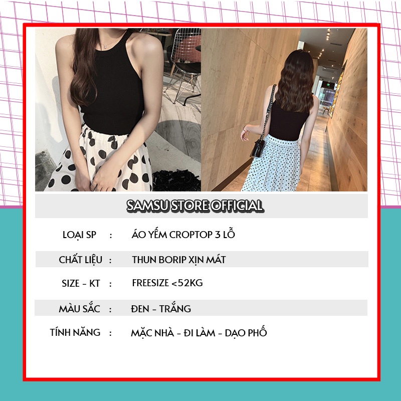 Áo yếm len croptop nữ 3 lỗ cổ trụ đen trắng thun gân
