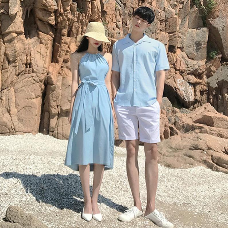 SẴN Áo cặp đi biển, chụp cưới đồ đôi thời trang thiết kế nam nữ chất đẹp màu xanh 2020- AV177