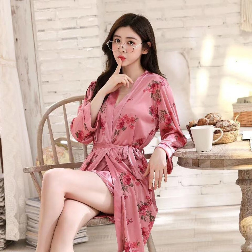 Đồ ngủ vải lụa Kimono Sexy + kèm áo khoác Màu sắc | BigBuy360 - bigbuy360.vn