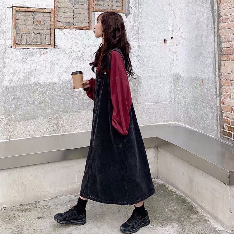 Yếm bò ulzzang dáng dài - váy yếm bò oversize