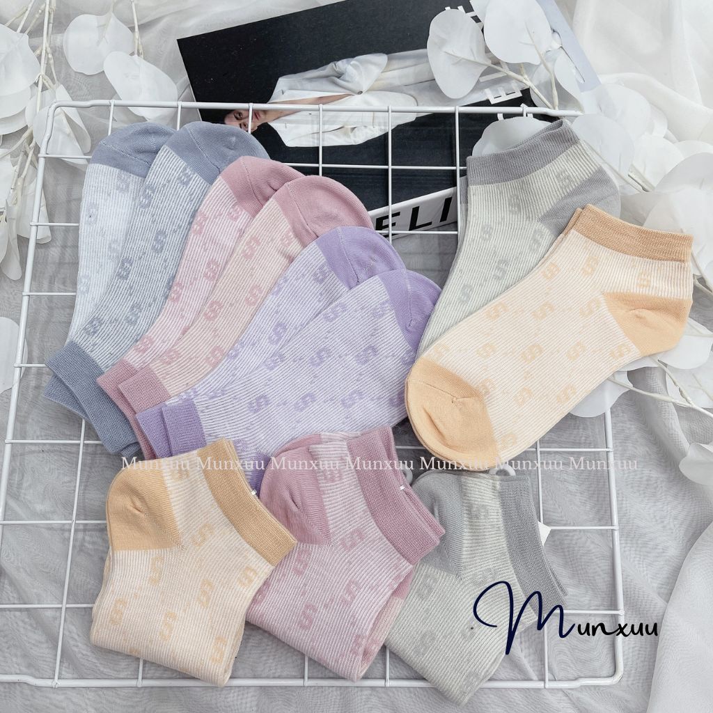 Tất nữ cổ thấp MUNXUU họa tiết chữ S trẻ trung vải cotton co dãn khử mùi tốt- T11