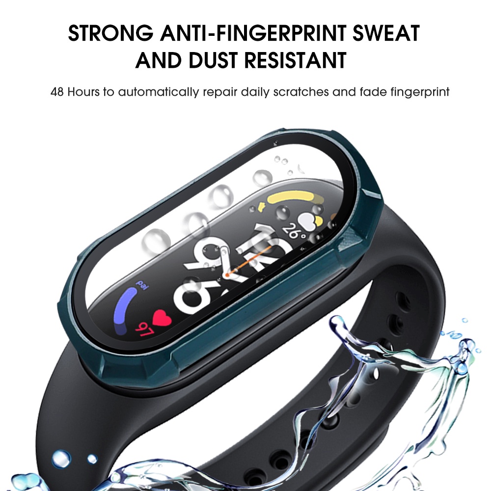 Ốp Bảo Vệ Màn Hình Bằng PC + Kính Cường Lực Trong Suốt Chống Bám Vân Tay Cho Xiaomi Mi Band 7 / 7NFC