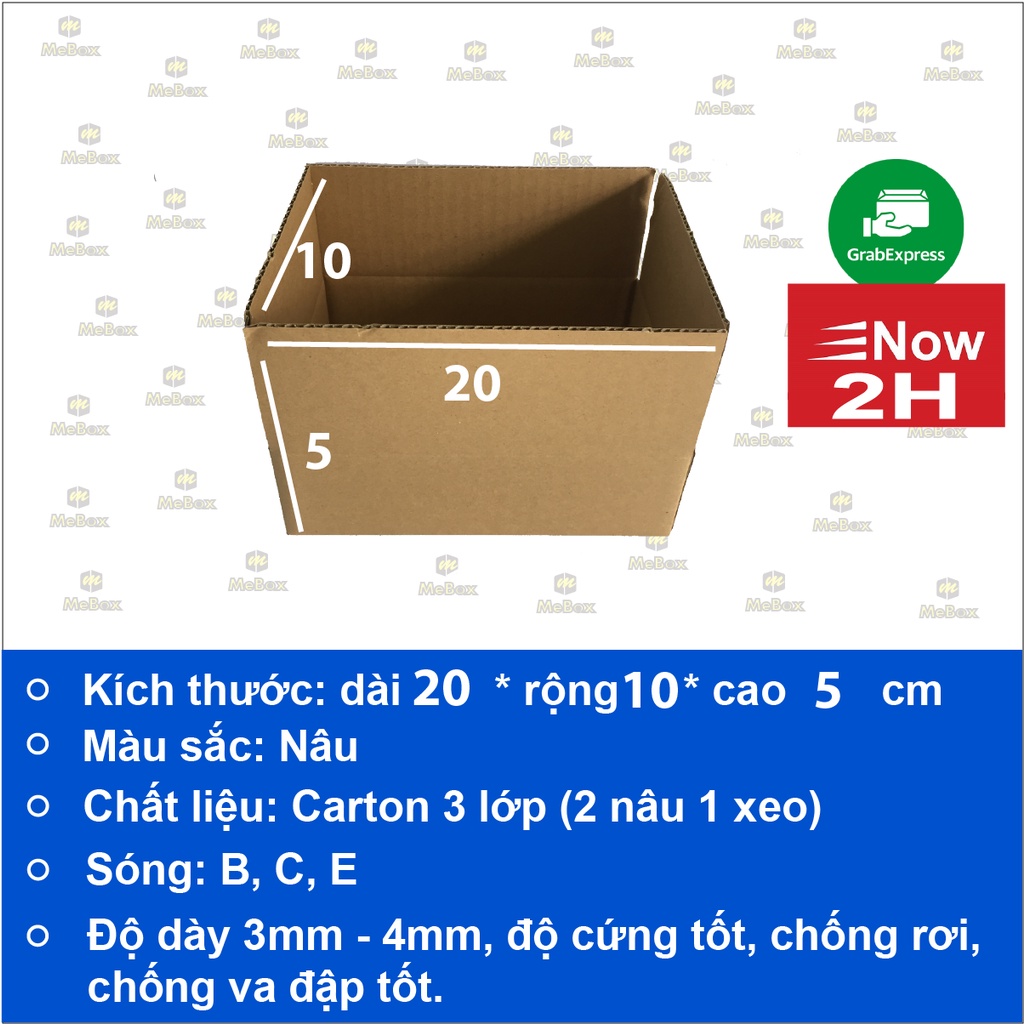 hộp carton gói hàng 20x10x5 bộ 10 trơn cứng cáp