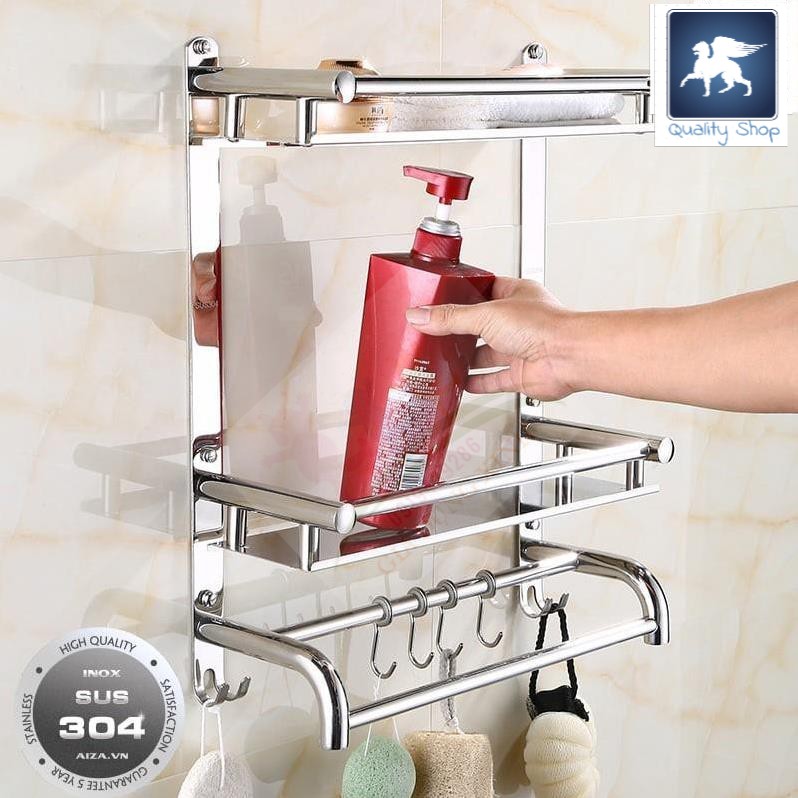 Giá treo khăn 2 tầng Inox 304 cao cấp (LOẠI 1-CHÂN ĐẾ ĐẶC, CỰC CHẮC CHẮN) E04 (QualityShop68)