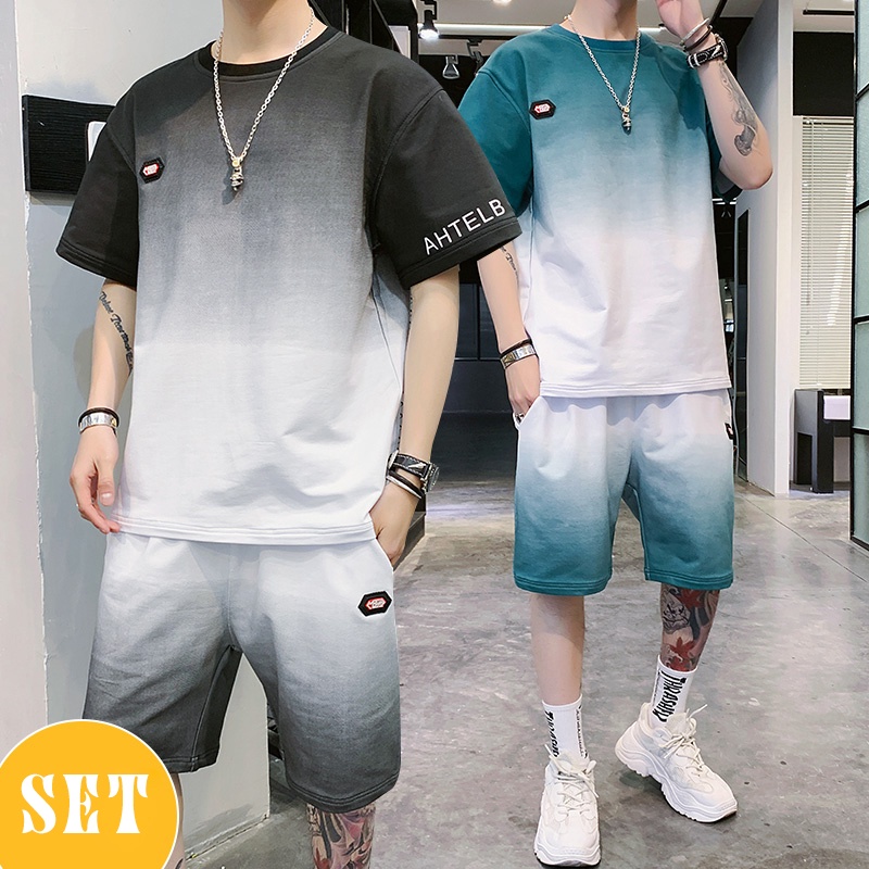 Bộ Quần Áo Thun Thể Thao Nam Mùa Hè Ngắn Tay AHTELB Phối Màu Loang Dáng Hiphop Trẻ Trung Sành Điệu Zenkocs3 QA NAM 086