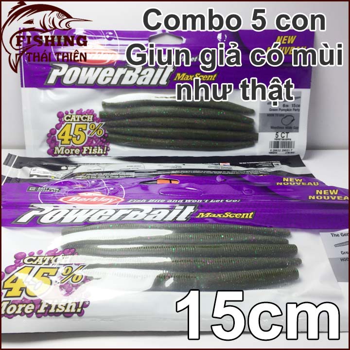 Combo 5 con mồi giả câu cá (giun giả 15cm)