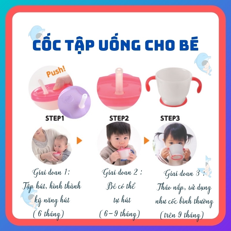 Cốc Tập Uống  3 Giai Đoạn 150ml  Nhật Có Quai Cầm Tiện Lợi An Toàn Cho Bé Từ 6 Tháng Tuổi Trở Lên