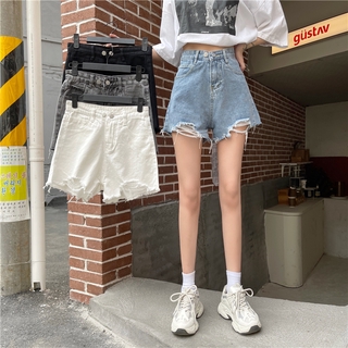【Miss Sumey】Quần Đùi Vải Denim Lưng Cao Phong Cách Hàn Quốc Cho Nữ