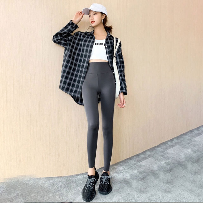 Quần Legging Thể Thao Lưng Cao Giả Da Cá Mập Co Giãn Ôm Dáng Quyến Rũ Cho Nữ