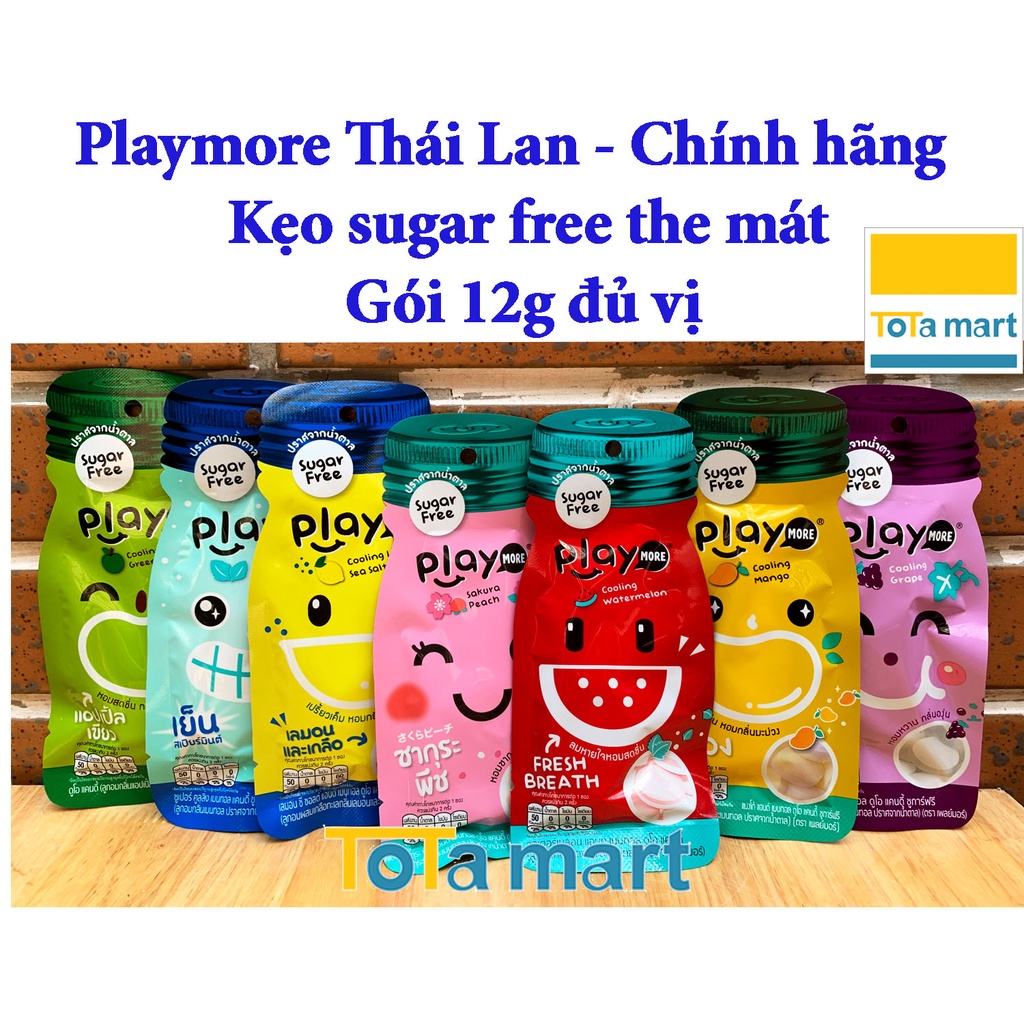 Kẹo Playmore Thái Lan không đường sugar free chính hãng GÓI 12g đủ vị.