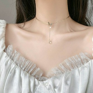 Vòng cổ choker bươm bướm hạt thả dài (DCCN78)