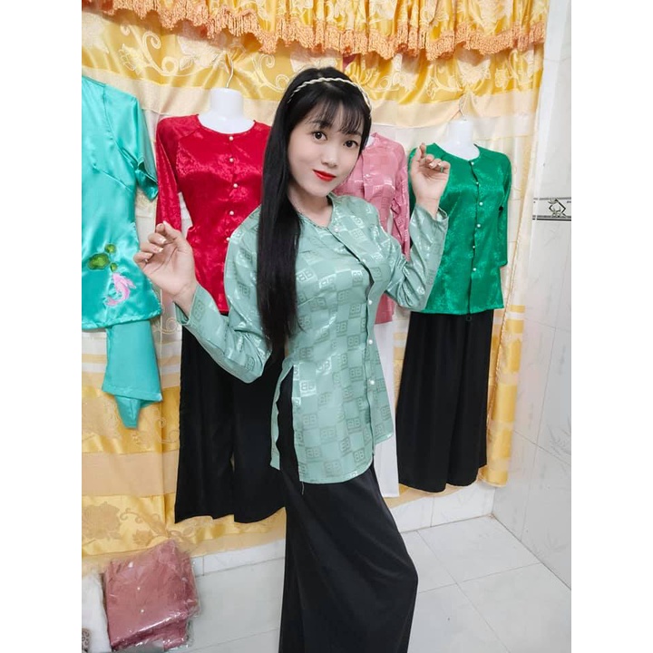 Bộ Đi Lễ Chùa - Bà Ba Lụa Họa Tiết BB Cao Cấp Trang Nhã 2021 Dành Cho Phật Tử AL021