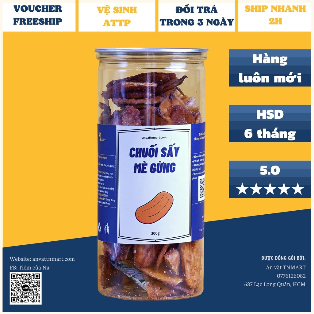 Chuối sấy mè gừng 300g thực phẩm ngon rẽ - Ăn vặt TNmart