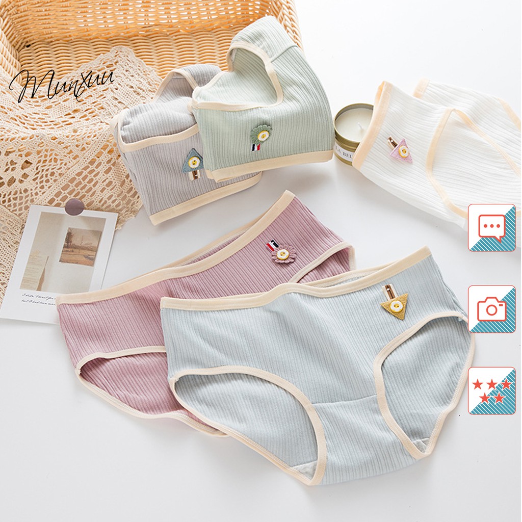 Quần lót nữ Cotton phối hình dễ thương, gân tăm co dãn mềm mại thông thoáng - MUNXUU QC76